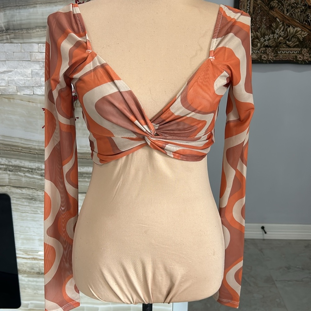 Glassons Orange Mesh Tie Top Size S (264)‎